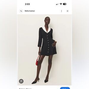 Reformation Galene Black Mini Dress with White Scalloped Collar